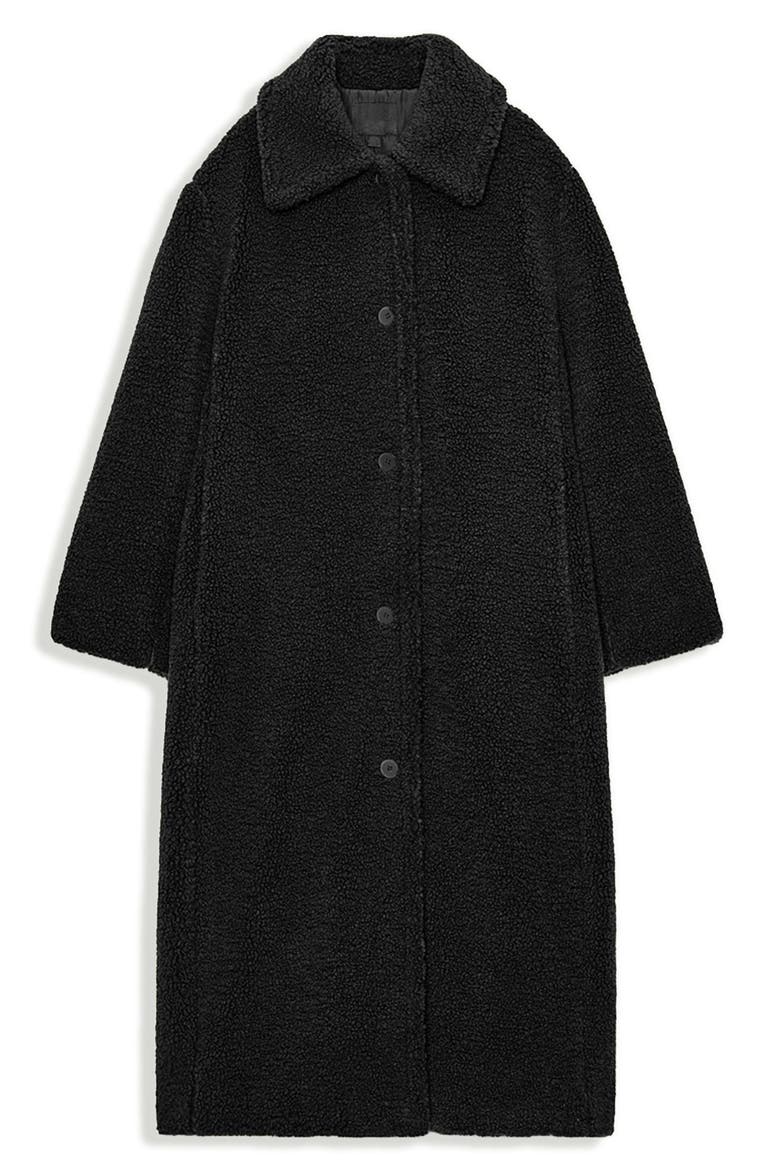 Elise Faux Fur Longline Coat, Alternate, color, BLACK