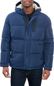Lucky Brand Davis Water Resistant Faux Shearling Lined Hood Puffer Jacket