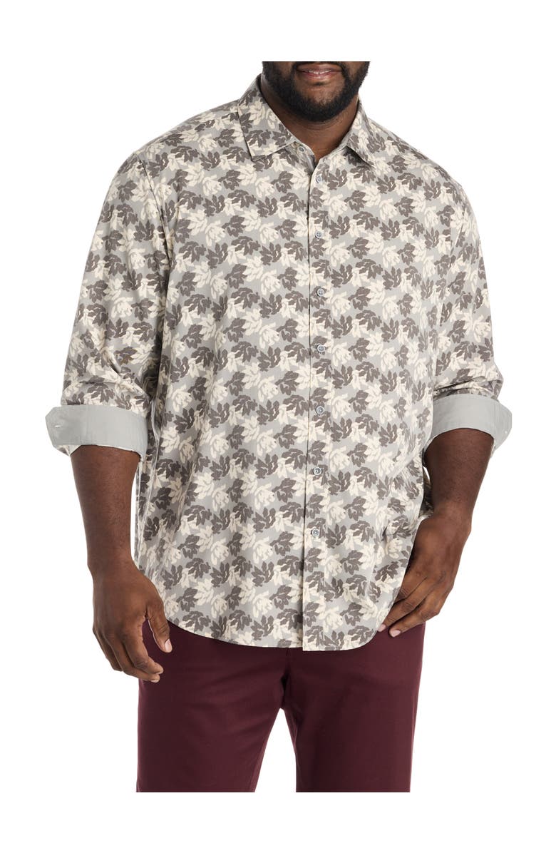 Synrgy by DXL Big & Tall Rolled-Sleeve Floral Print Sport Shirt, Main, color, Grey