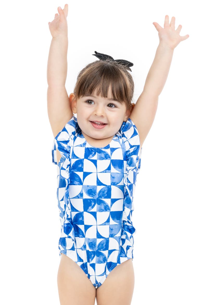 The Greece - Girls Ruffle One Piece UPF 50+, Alternate, color, Blue