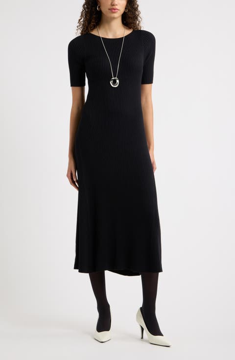 Rib Boat Neck Sweater Dress