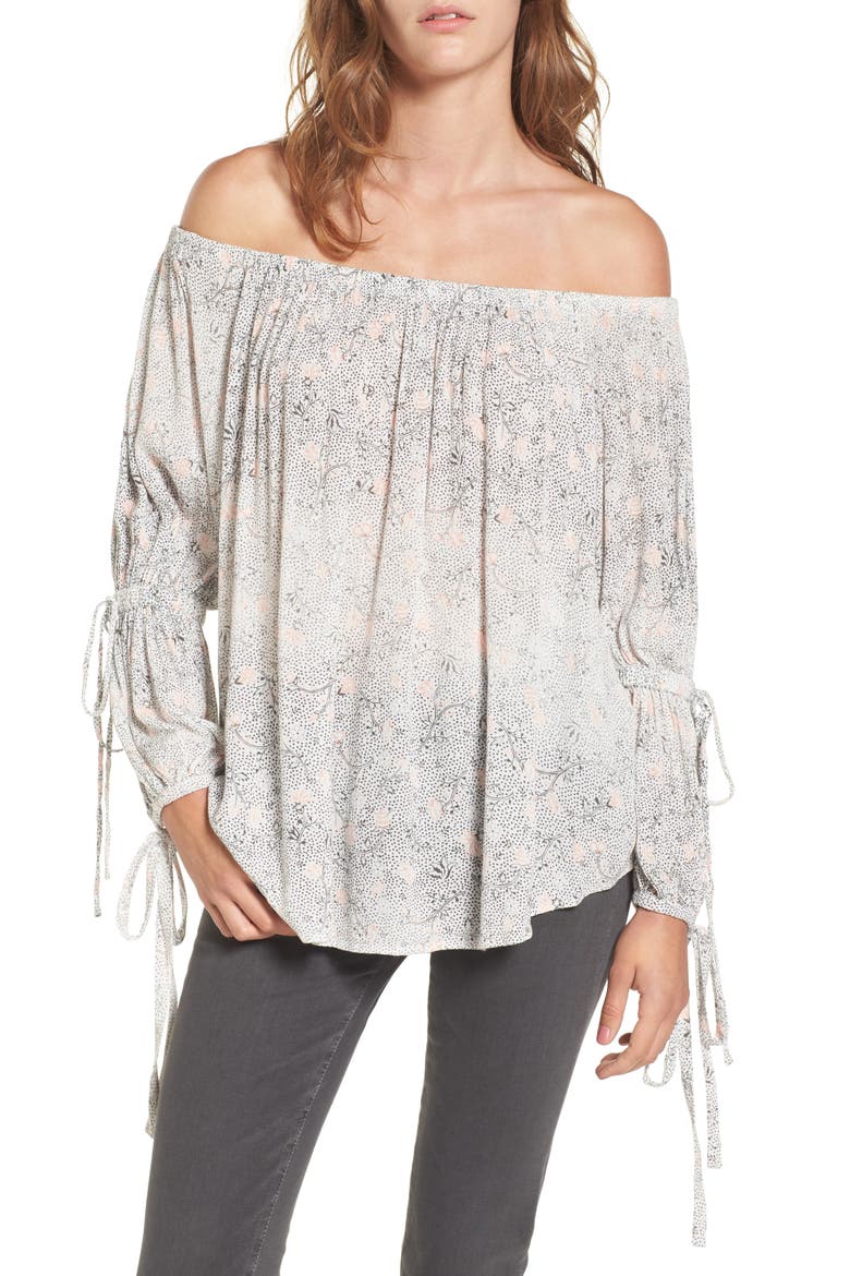 Sasha Off the Shoulder Top, Main, color, TRUE WHITE/ FIREBRICK