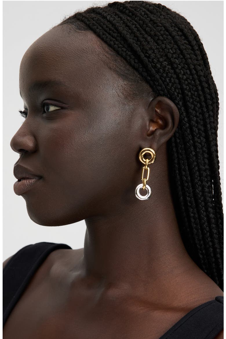 mixed metallic linear drop earrings, Alternate, color, SILVER GOLD