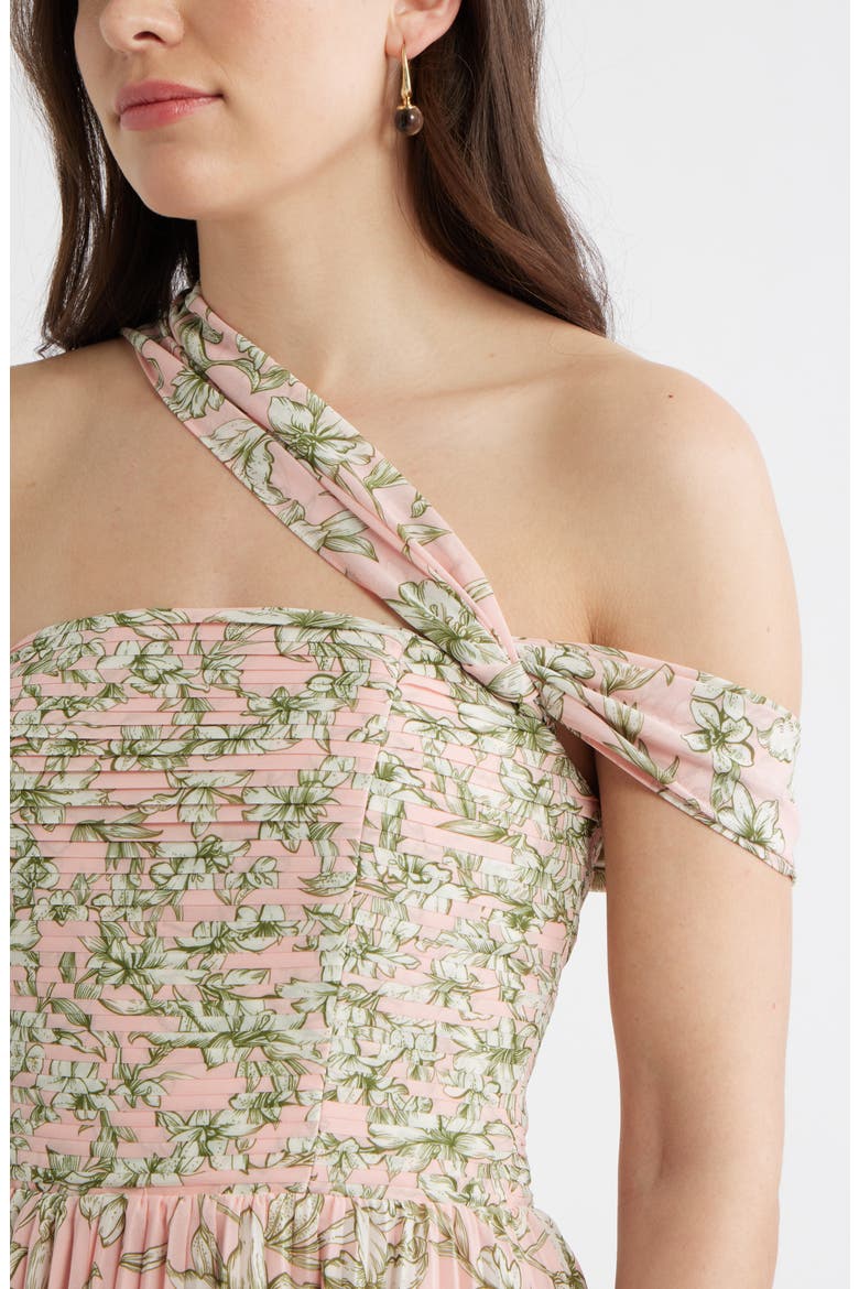 Pleated One-Shoulder Maxi Dress, Alternate, color, PINK GREEN EMMA FLORAL
