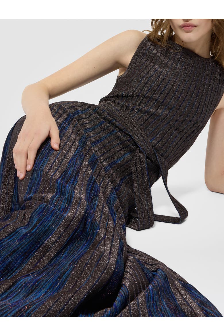 Long Viscose Lamé Dress With Belt, Alternate, color, Blue