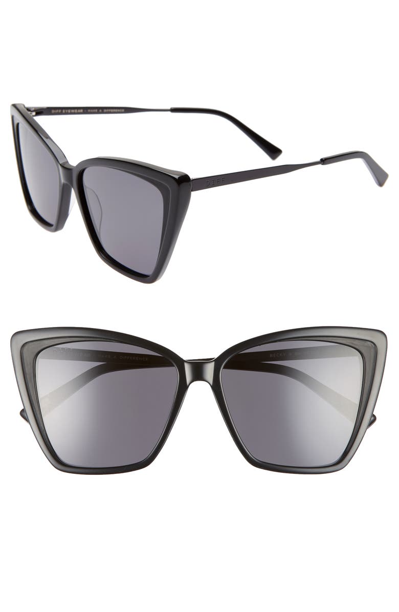 DIFF Becky II 56mm Cat Eye Sunglasses, Alternate, color, Black/ Dark Smoke