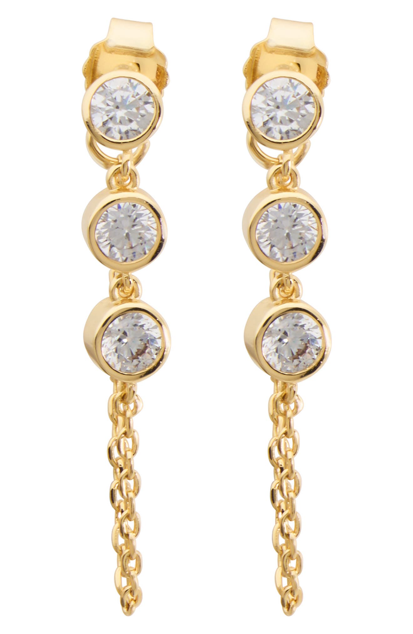 Cubic Zirconia Draped Chain Front/Back Earrings