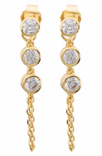 Cubic Zirconia Draped Chain Front/Back Earrings