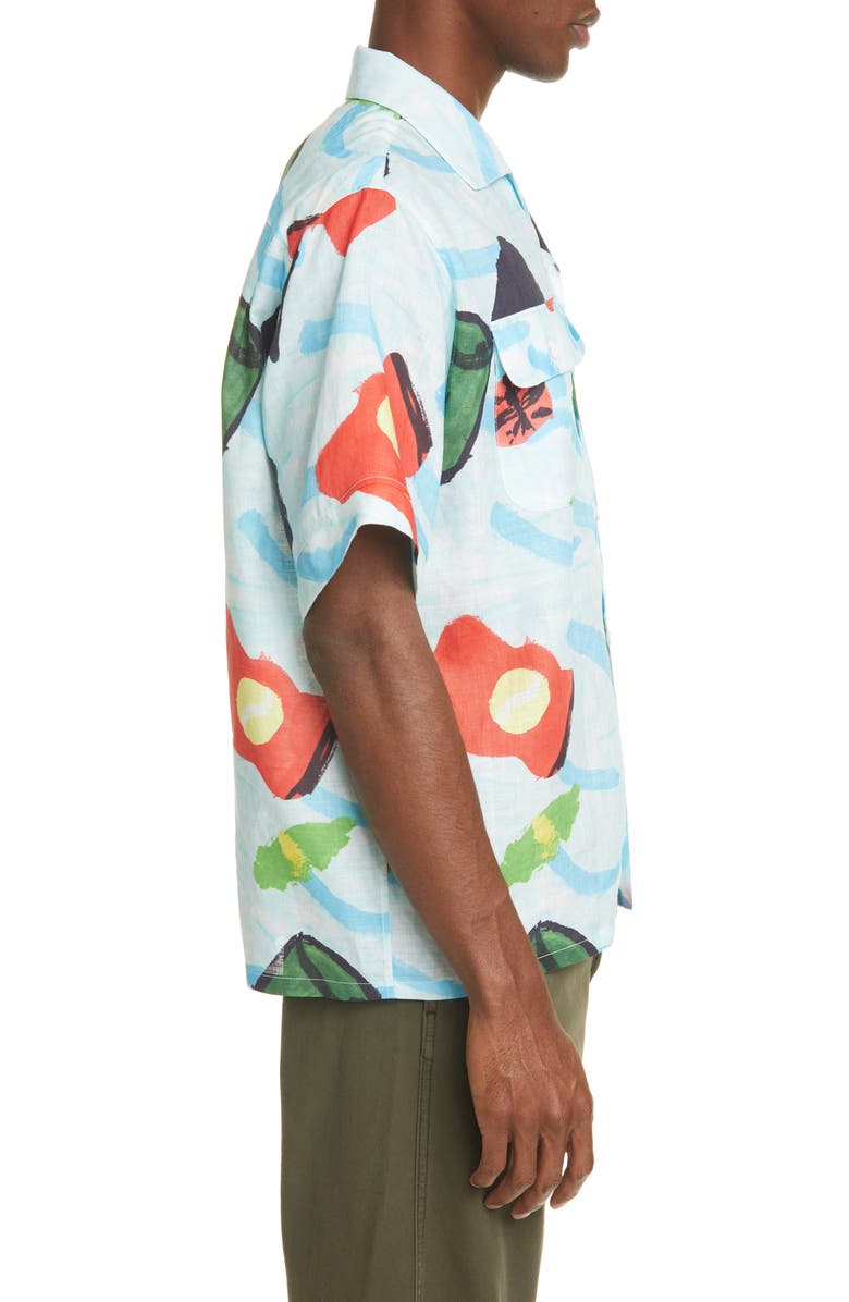 Marni Waste Sea Print Short Sleeve Ramie Button-Up Shirt, Alternate, color, 