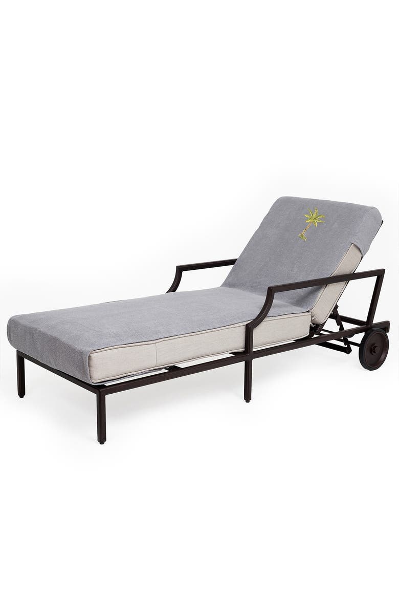 100% Turkish Cotton Palm Tree Embroidered Standard Size Chaise Lounge Cover - Grey, Alternate, color, GREY
