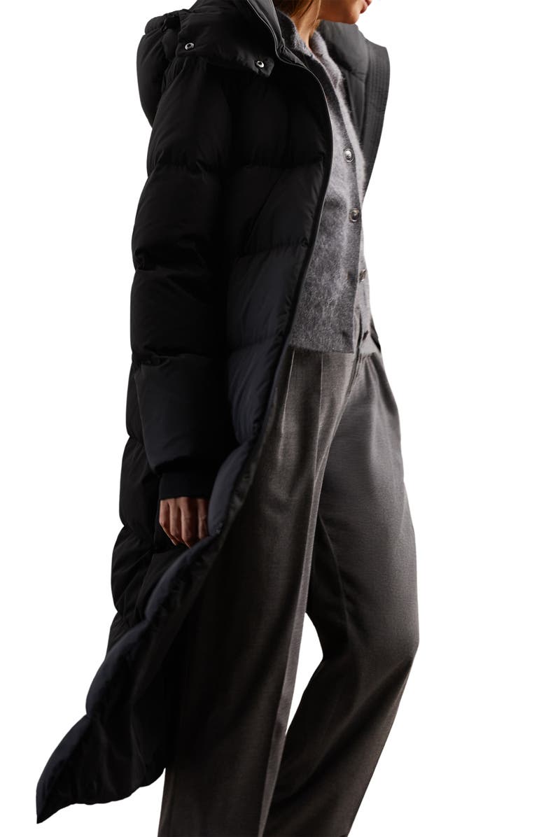 Reiss Colette Longline Puffer Coat with Removable Hood, Alternate, color, Black