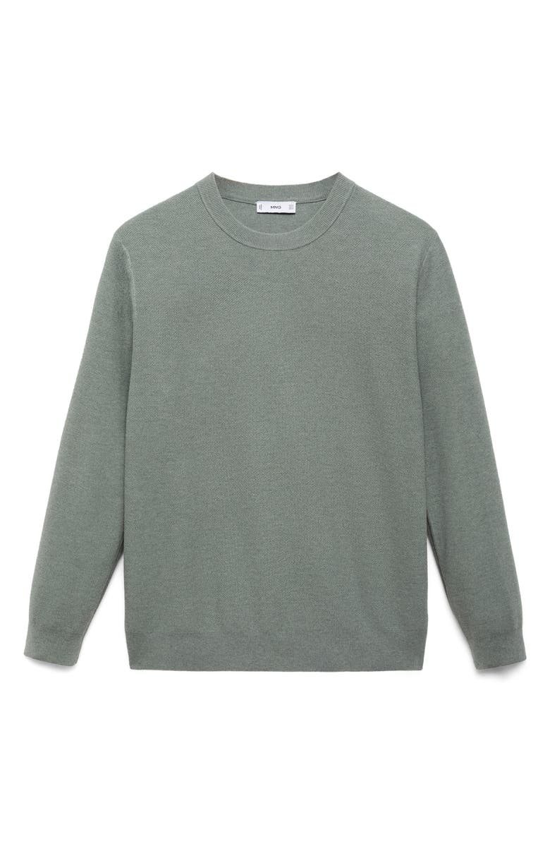 MANGO Crewneck Piqué Sweater, Alternate, color, Forest Green