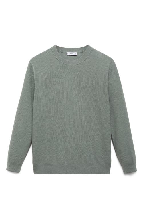 Mango Crewneck Linen Sweater In Green