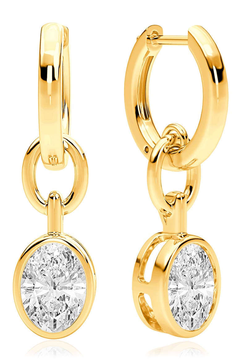 Oval Bezel Cubic Zirconia Drop Hoop Earrings, Main, color, 18 KT YELLOW GOLD CLEAR CZ
