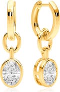 Crislu Oval Bezel Cubic Zirconia Drop Hoop Earrings