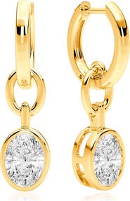 Crislu Oval Bezel Cubic Zirconia Drop Hoop Earrings