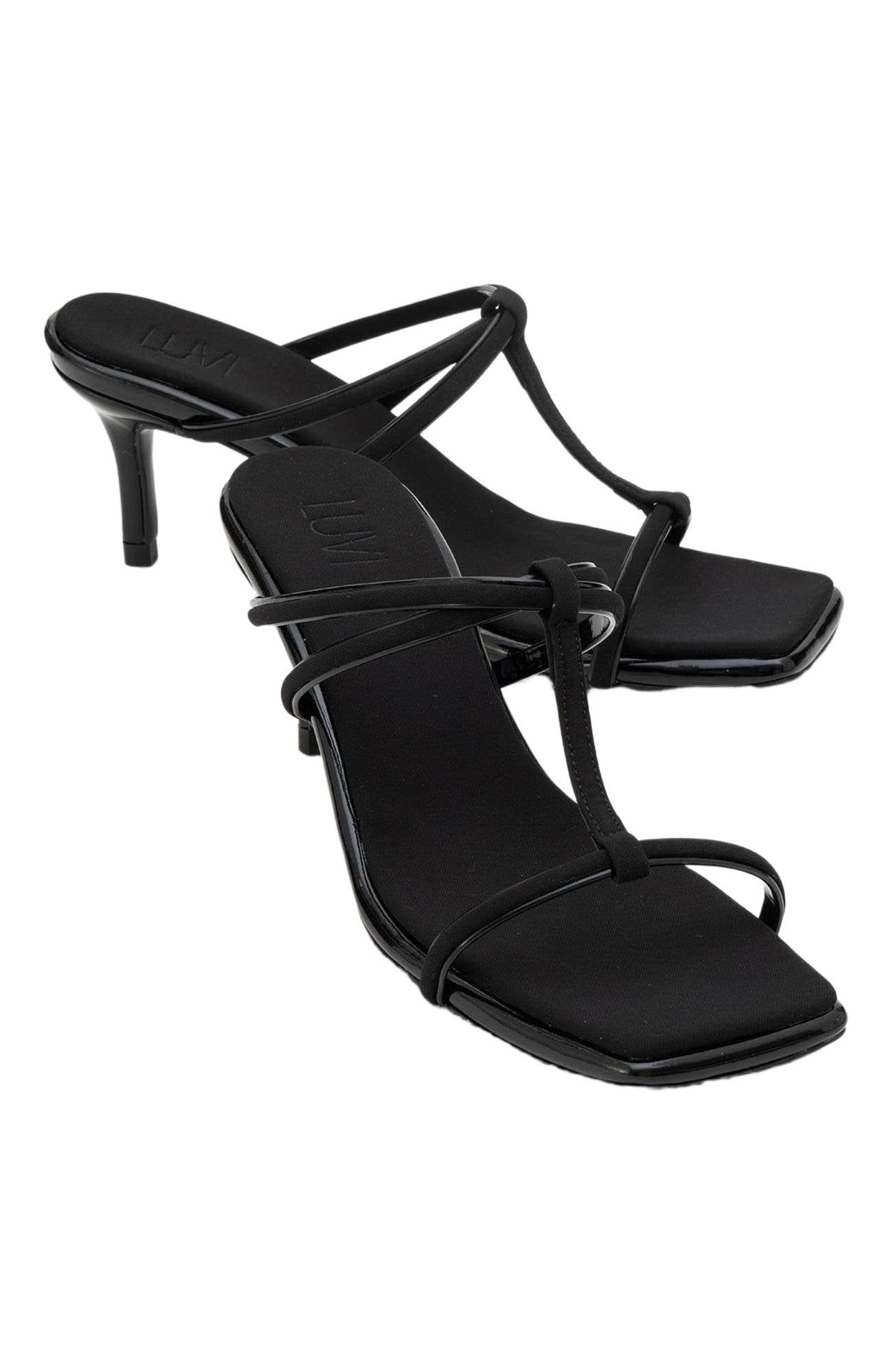 Prologue Shoes Mocha Strap Heel Sandal, Alternate, color, Black Faux Leather