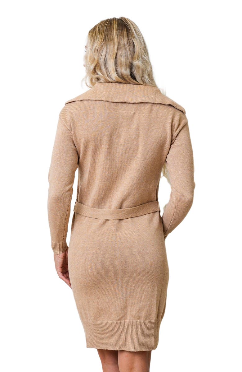 Hope & Henry Women's Organic Wide Collar Belted Sweater Dress, Alternate, color, Camel Heather