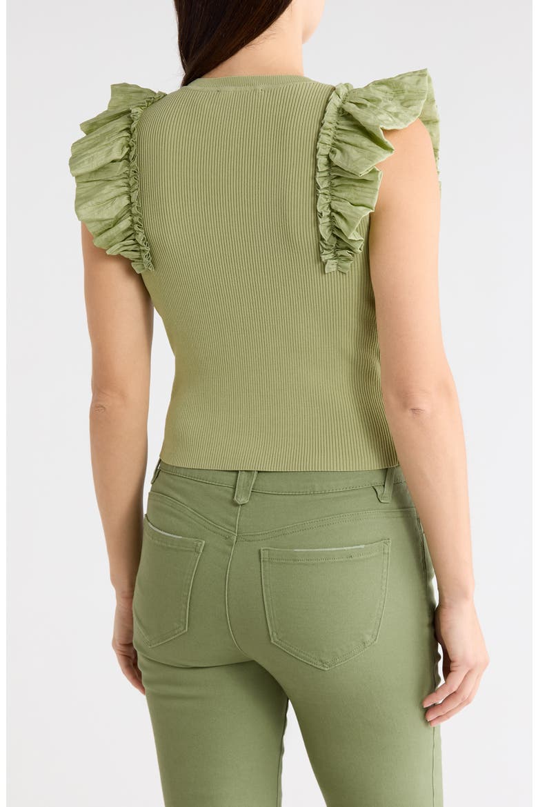 Ruffle Mixed Media Rib Sweater, Alternate, color, SOFT MOSS
