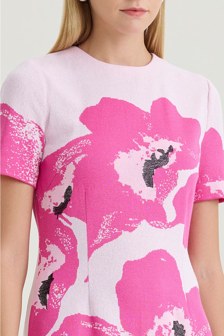 Floral Jacquard Soft Knit A-Line Dress, Alternate, color, Carmine Rose/White