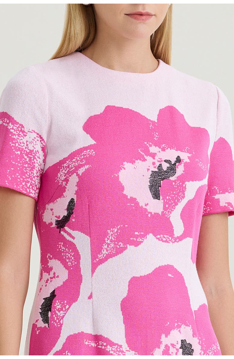 Ming Wang Floral Jacquard Soft Knit A-Line Dress, Alternate, color, Carmine Rose/White