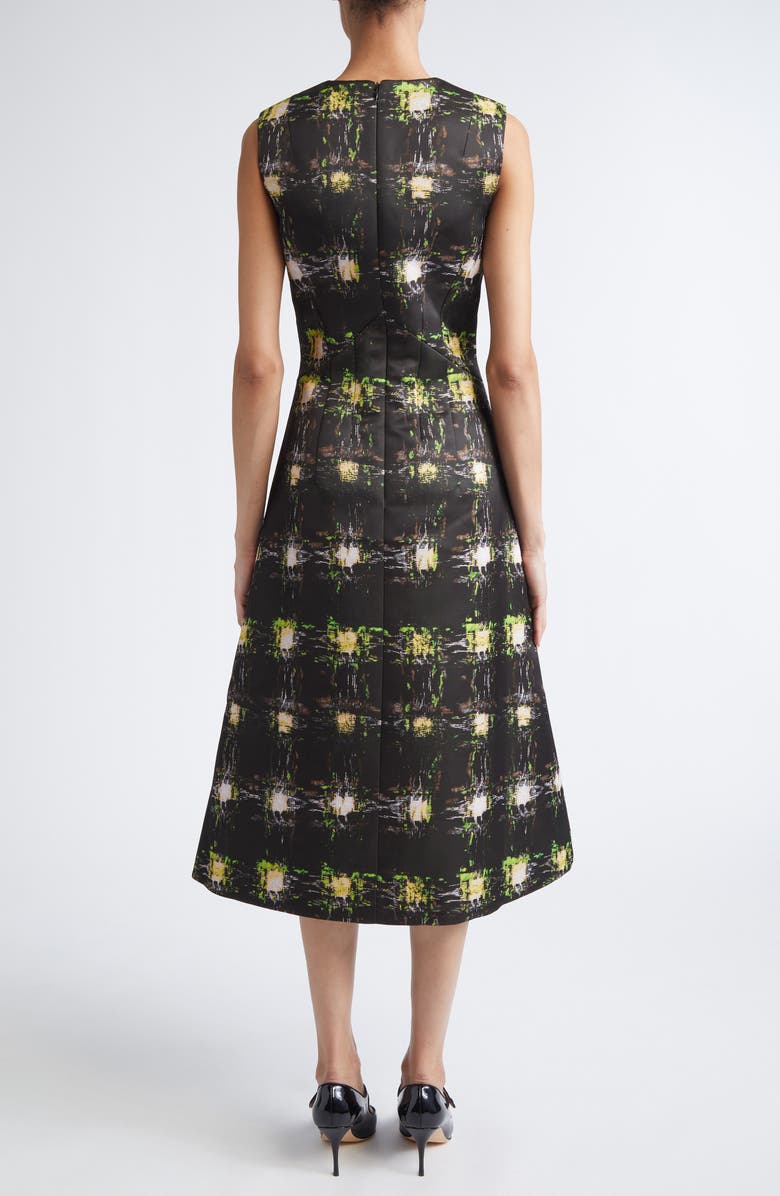 Emilia Wickstead Rumi Genzianella Fit & Flare Midi Dress, Alternate, color, Printed Wool Check Green
