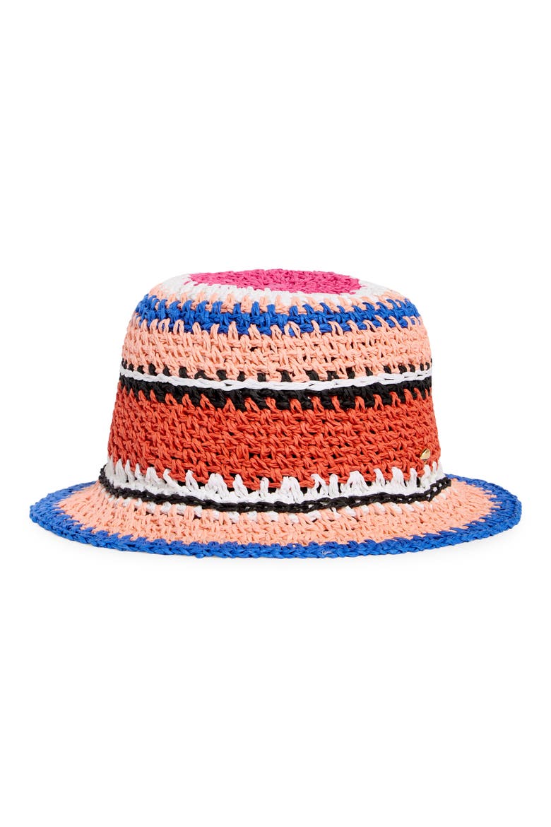 sunny stripe straw cloche, Alternate, color, CAROUSEL PINK