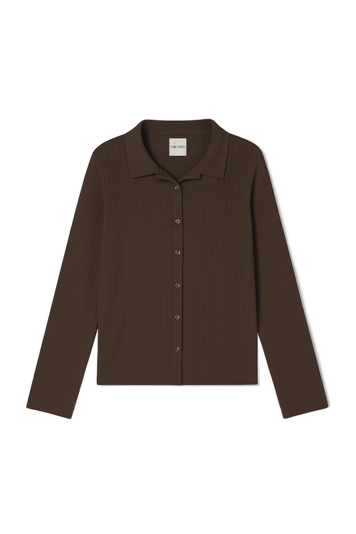 VIR VITA Eloise Pointelle Cardigan in Espresso at Nordstrom, Size Small
