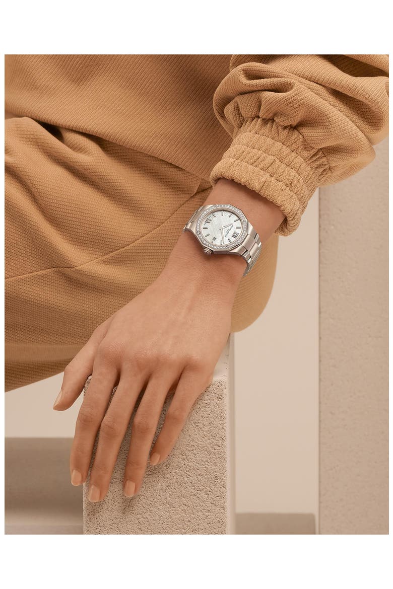 Riviera 10662 Automatic Bracelet Watch, 36mm, Alternate, color, SILVER/ WHITE MOTHER-OF-PEARL