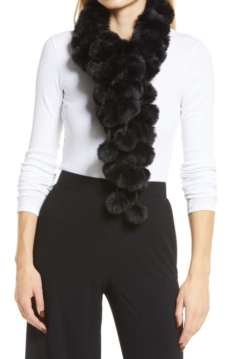 Faux Fur Pompom Muffler Scarf