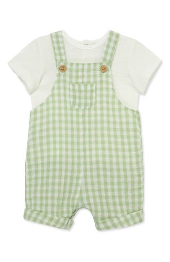 Shop Little Me Slub T-shirt & Gingham Shortalls Set In Green