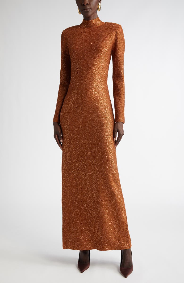 ST. JOHN Sequin Long Sleeve Mock Neck Column Gown, Main, color, 
