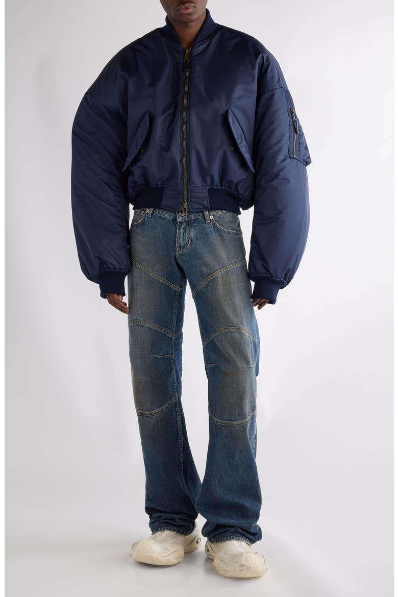 Round Satin Bomber Jacket, Alternate, color, DARK NAVY