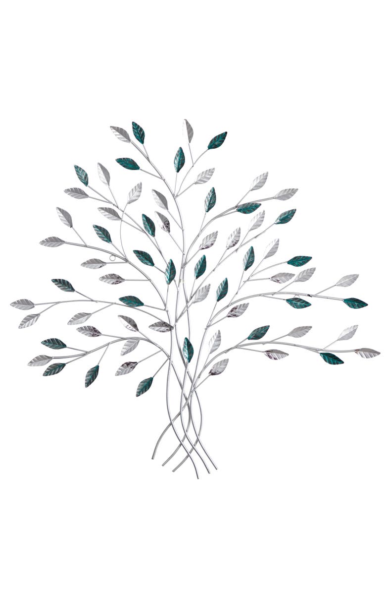 NEARLY NATURAL 30-in x 30-in Hand-Painted Metal Tree of Life Wall Art Decor, Main, color, Silver/Blue