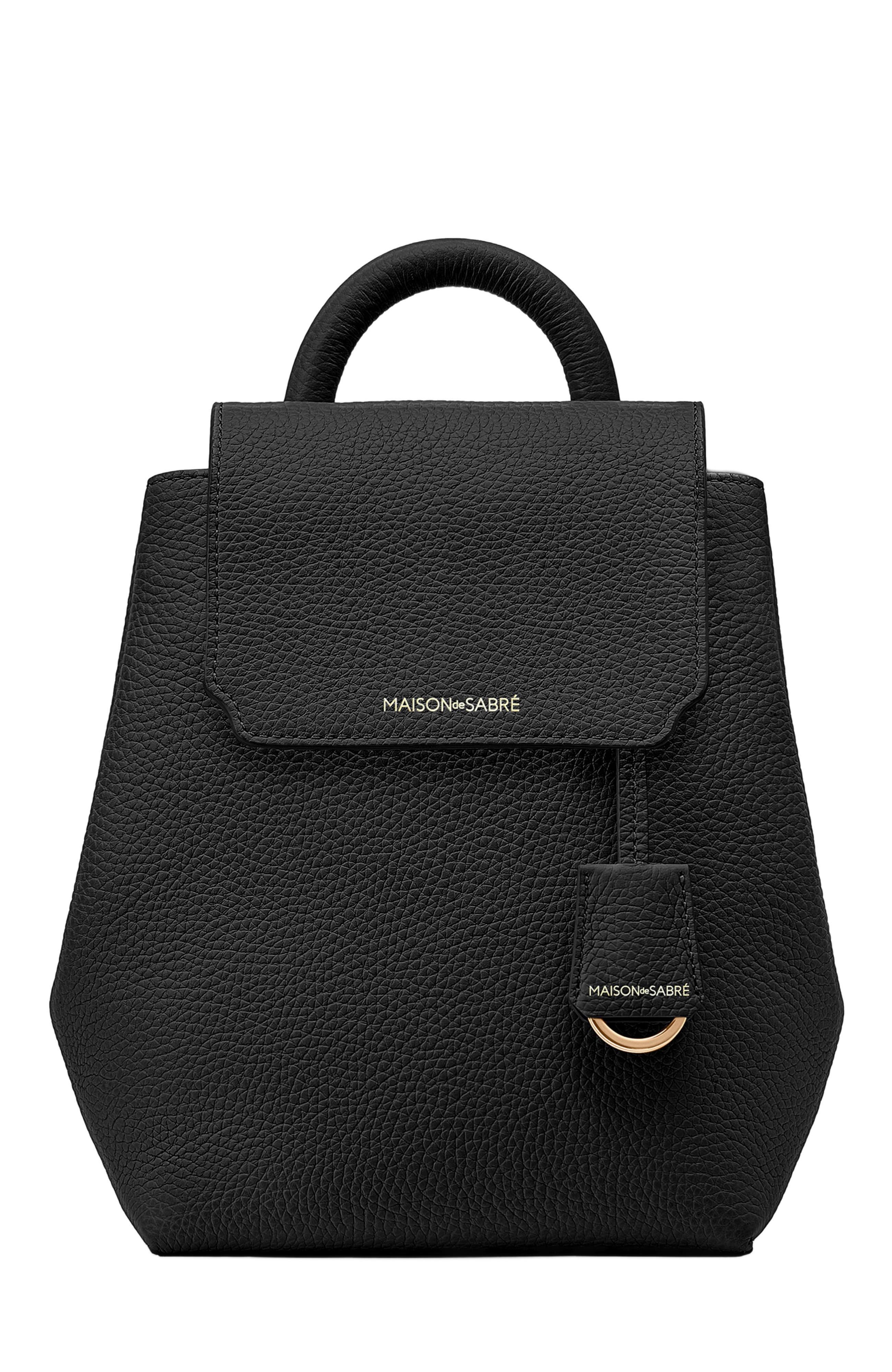 MAISON de SABRÉ Mini Soft Leather Backpack, Main, color, Black Caviar