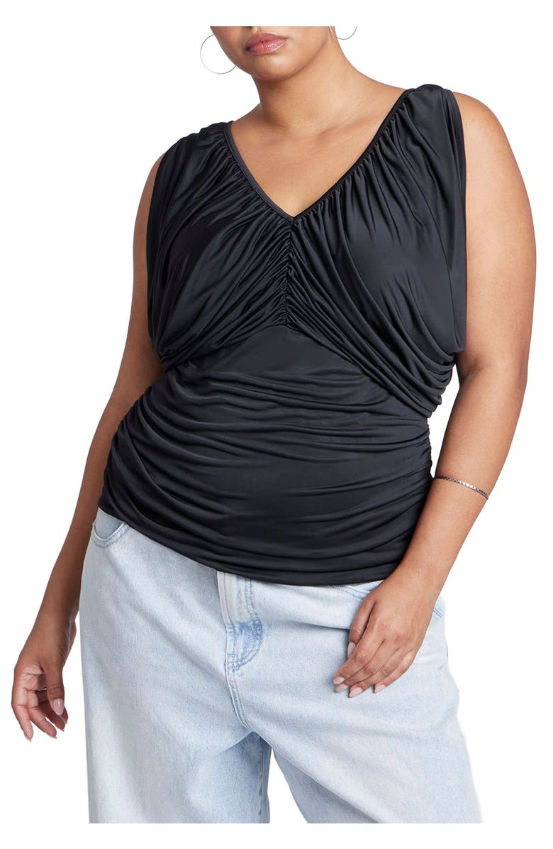 ELOQUII Shirred Bust V-Neck Top, Main, color, Black Onyx