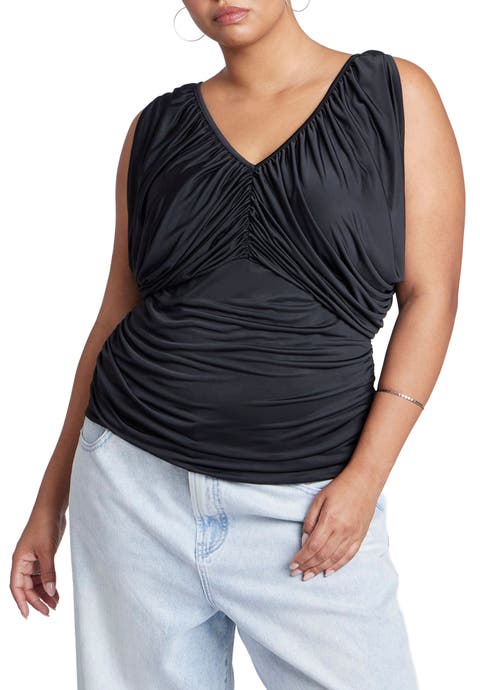 Shirred Bust V-Neck Top (Plus Available)