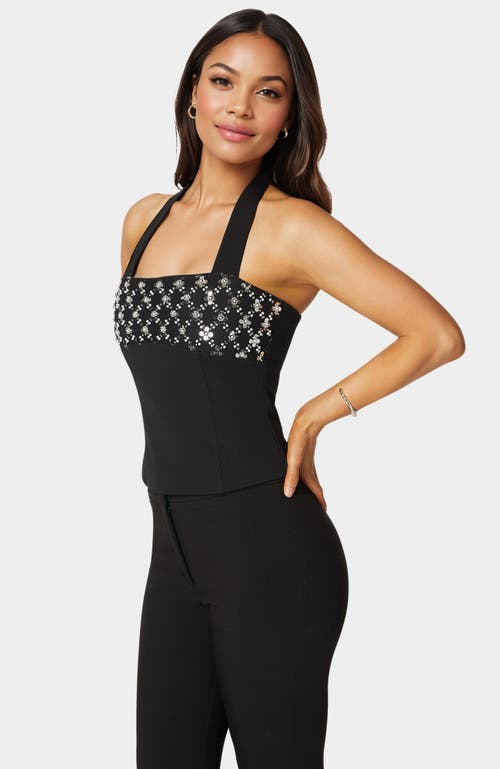 Bebe Halter Neck Bead Sequin Top In Black