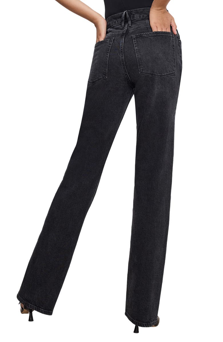 Good American Good Icon Crystal Embellished Cutout Straight Leg Jeans, Alternate, color, Black376