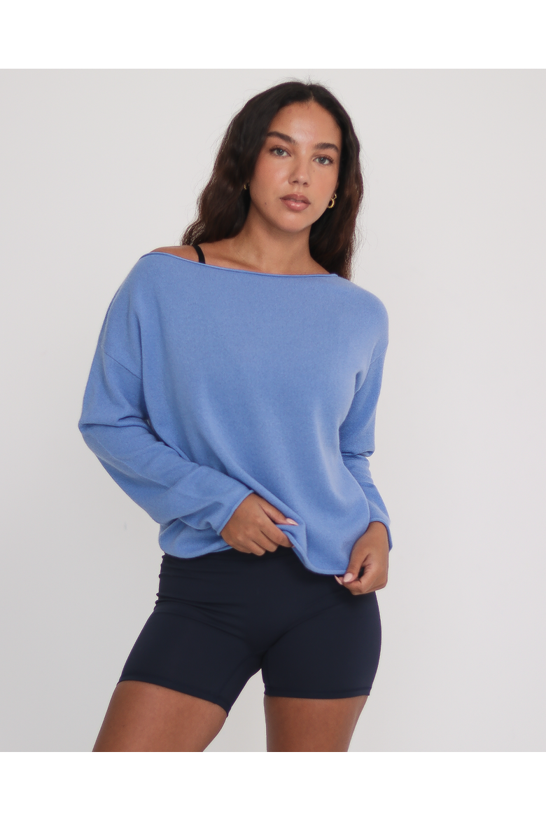 Romy Off Shoulder Cashmere Sweater, Main, color, Coastal Blue