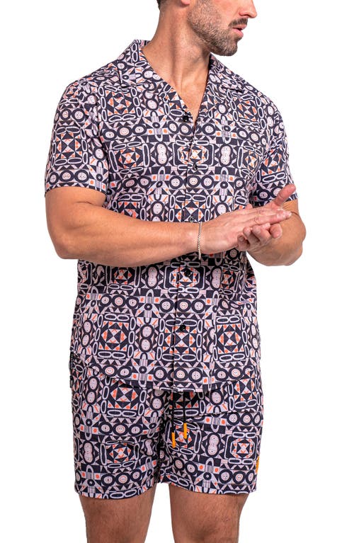 Maceoo Liontiles Print Black Swim Trunks In Multi