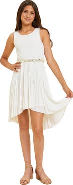 Un Deux Trois Pleated High Low Dress with Belt