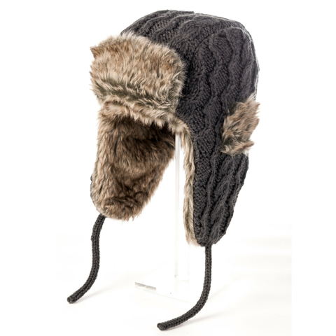Hand Knit Cable Russian Hat w/ Faux Fur