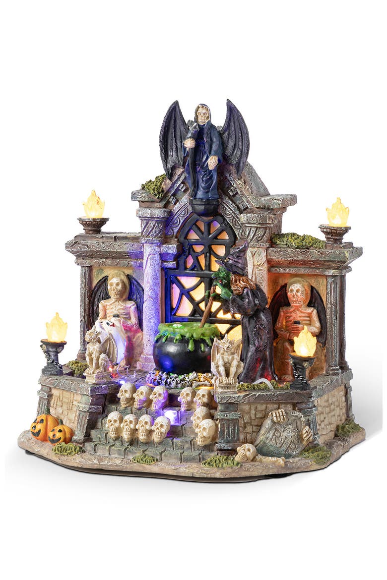 9.75"H Lighted Resin Halloween Haunted House Village, Main, color, Black