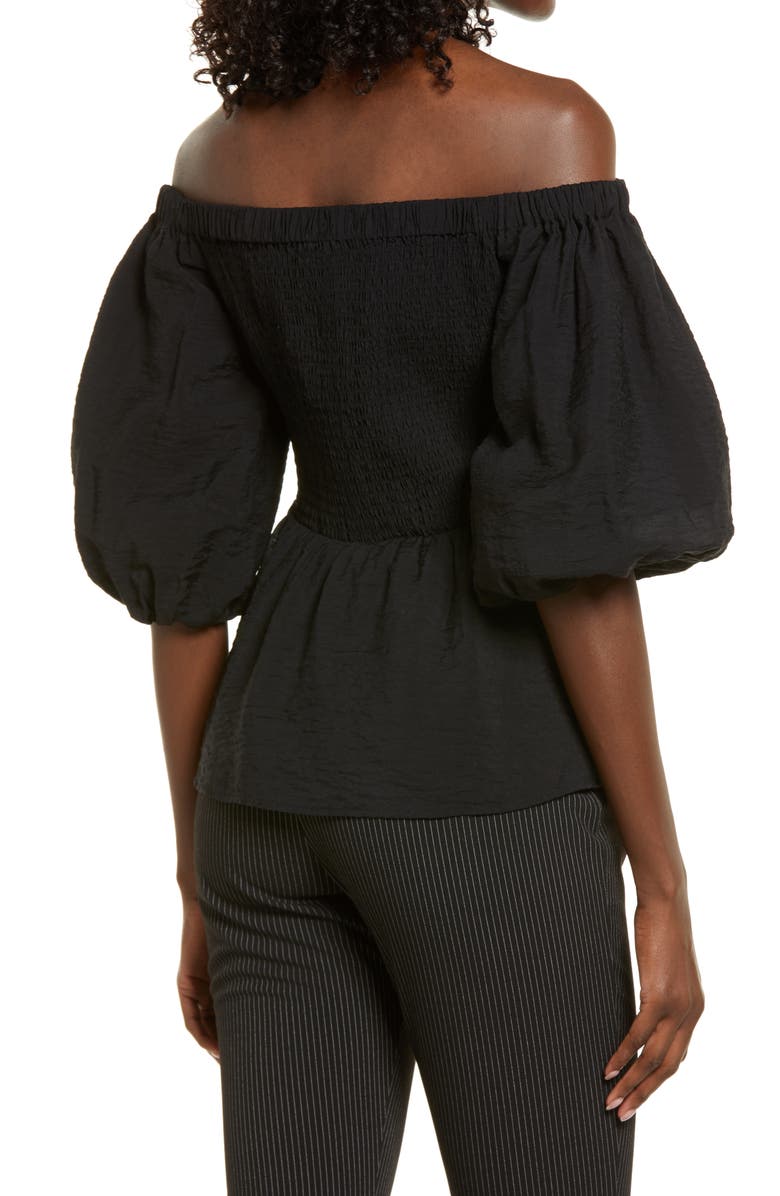 Open Edit Smocked Puff Sleeve Top, Alternate, color,