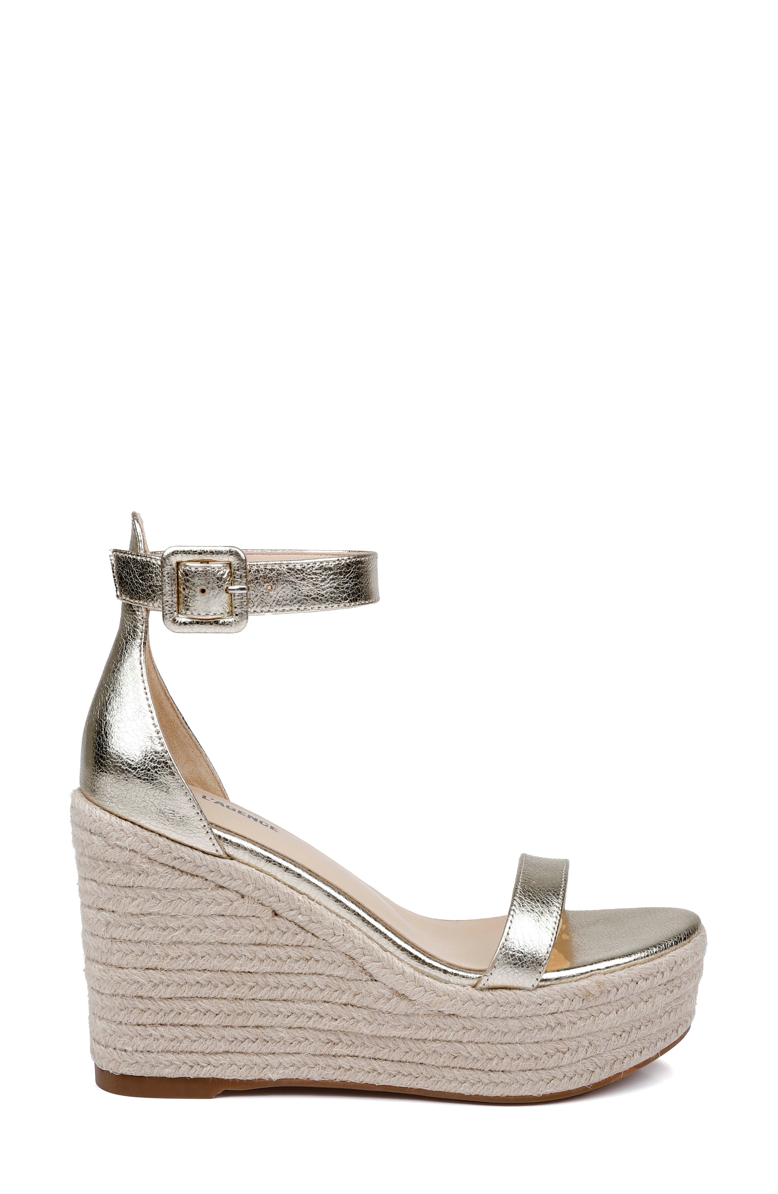 L'AGENCE Avice Ankle Strap Espadrille Platform Wedge Sandal, Alternate, color, Gold