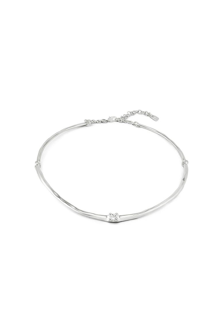 Sterling Silver Rigid Necklace with White Zircon, Alternate, color, Silver