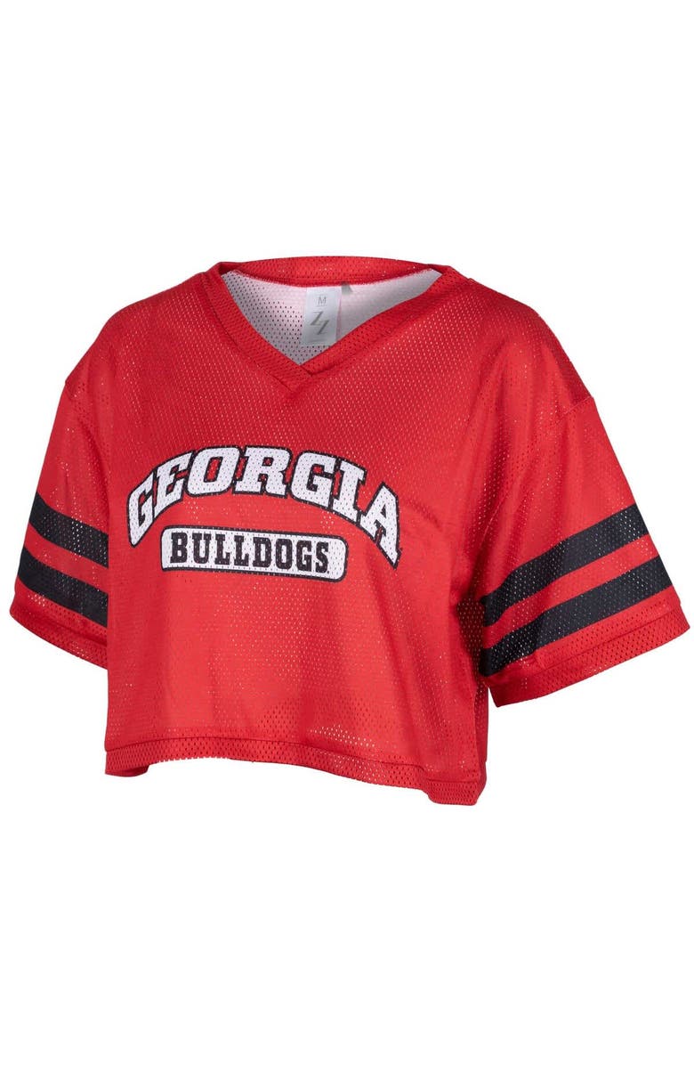 ZOOZATZ Women's ZooZatz Red Georgia Bulldogs Mesh Cropped V-Neck T-Shirt, Main, color, Red
