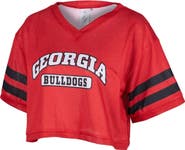 ZOOZATZ Women's ZooZatz Red Georgia Bulldogs Mesh Cropped V-Neck T-Shirt