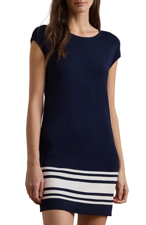 RALPH LAUREN LAUREN RALPH LAUREN BORDER STRIPE CAP SLEEVE SWEATER DRESS 